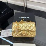 CHANEL 25S FLAP CHARM BAG 13 IN GOLD METALLIC LAMBSKIN - Image 11