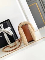 MINI FLAP BAG 18 IN BEIGE WOOL AND GINGER ORANGE CALFSKIN GOLD HARDWARE - Image 12