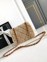 MINI FLAP BAG 18 IN BEIGE WOOL AND GINGER ORANGE CALFSKIN GOLD HARDWARE - Image 4