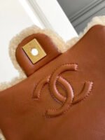 MINI FLAP BAG 18 IN BEIGE WOOL AND GINGER ORANGE CALFSKIN GOLD HARDWARE - Image 14