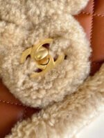 MINI FLAP BAG 18 IN BEIGE WOOL AND GINGER ORANGE CALFSKIN GOLD HARDWARE - Image 6