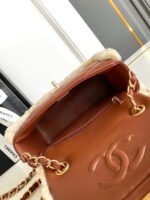MINI FLAP BAG 18 IN BEIGE WOOL AND GINGER ORANGE CALFSKIN GOLD HARDWARE - Image 17