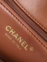 MINI FLAP BAG 18 IN BEIGE WOOL AND GINGER ORANGE CALFSKIN GOLD HARDWARE - Image 9
