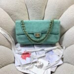 CHANEL 26S CLASSIC FLAP 33 IN MINT GREEN SUEDE