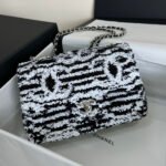 FLAP BAG 20 IN BLACK AND WHITE SEQUINS SILVER HARDWARE