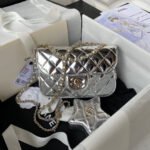 CC MINI 19 FLAP BAG IN SILVER METALLIC CALFSKIN WITH STRAP - Image 10