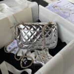 CC MINI 19 FLAP BAG IN SILVER METALLIC CALFSKIN WITH STRAP - Image 11
