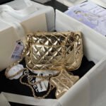 CC MINI 19 FLAP BAG IN GOLDEN METALLIC CALFSKIN WITH STRAP - Image 6