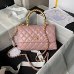 CHANEL 25S CLASSIC COCO HANDLE BAG 23 CM IN LIGHT PINK LAMBSKIN WITH GOLD HARDWARE - Image 9