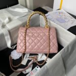 CHANEL 25S CLASSIC COCO HANDLE BAG 23 CM IN LIGHT PINK LAMBSKIN WITH GOLD HARDWARE - Image 3