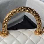 CHANEL 25S CLASSIC COCO HANDLE BAG 19 CM IN WHITE LAMBSKIN WITH GOLD HARDWARE - Image 4