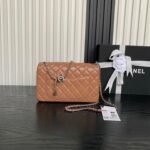 CHANEL 25S FLAP BAG 23 IN DARK CARAMEL CALFSKIN SILVER HARDWARE - Image 11