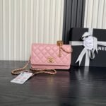 CHANEL 25S CHAIN WALLET 19 IN PINK LAMBSKIN GOLD HARDWARE