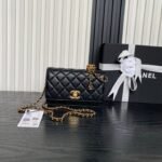 CHANEL 25S CHAIN WALLET 19 IN BLACK LAMBSKIN GOLD HARDWARE - Image 10