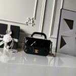 CHANEL 25S FLAP BAG 18 IN BLACK GLOSSY CALFSKIN - Image 9