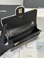 QUILTED FLAP BAG WITH WHITE TRIM 19 IN BLACK LAMBSKIN - Image 11