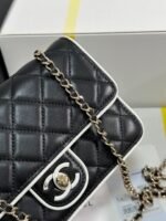 QUILTED FLAP BAG WITH WHITE TRIM 19 IN BLACK LAMBSKIN - Image 17