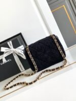 CHANEL 25S FLAP BAG 18 CM IN BLACK WOOL AND LAMBSKIN - Image 14