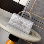 CHANEL 25S KELLY BAG 18 IN SILVER CAVIAR LEATHER WITH GOLD HARDWARE STYLE 2 - Image 10