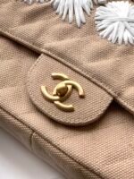 CHANEL 25S CLASSIC FLAP 26 CM IN LIGHT BEIGE CANVAS EMBROIDERED MOTIF WITH GOLD HARDWARE - Image 2