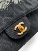 CHANEL 25S CLASSIC FLAP 26 CM IN GUNMETAL BLACK CANVAS EMBROIDERED MOTIF WITH GOLD HARDWARE - Image 2