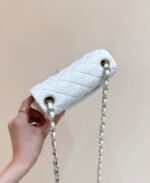 CHANEL 25S MINI SQUARE FLAP BAG 17 IN WHITE CALFSKIN CAVIAR GOLD HARDWARE - Image 15