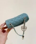 CHANEL 25S FLAP CHARM BAG 13 IN TEAL BLUE LAMBSKIN - Image 11
