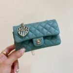 CHANEL 25S FLAP CHARM BAG 13 IN TEAL BLUE LAMBSKIN - Image 10