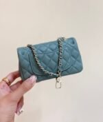 CHANEL 25S FLAP CHARM BAG 13 IN TEAL BLUE LAMBSKIN - Image 3