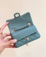 CHANEL 25S FLAP CHARM BAG 13 IN TEAL BLUE LAMBSKIN - Image 17
