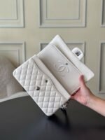CHANEL 25S CLASSIC FLAP BAG 25 CM IN WHITE LAMBSKIN WITH SILVER HARDWARE - Image 17