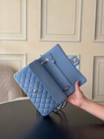 CHANEL 25S CLASSIC FLAP BAG 25 CM IN LIGHT BLUE LAMBSKIN WITH GOLD HARDWARE - Image 5