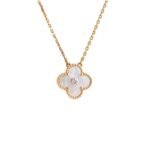 CLOVER 15MM DIAMOND WHITE FRITILLARIA NECKLACE - Gold