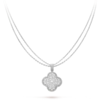 CLOVER 25MM SILVER FULL DIAMOND BIG CLOVER NECKLACE - Silver, 925 Sterling Silver - 18k Gold Plated