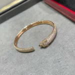 PANTHERE FULL DIAMOND OPEN BRACELET - Pink Gold, 925 Sterling Silver - 18k Gold Plated