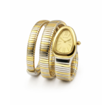 Branded Snake Watch, Yellow Watch Face, Silver & Gold