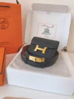 HM KELLY CONSTANCE SLIM WALLET BELT IN BLACK CALFSKIN GOLD HARDWARE - Image 9