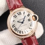 BALLON BLEU 33MM ROSE GOLD CASE DIAMOND BEZEL RED LEATHER - Image 15