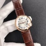 BALLON BLANC DE CARTIER QUARTZ ROSE GOLD BROWN LEATHER - Image 3