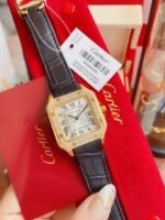 SANTOS LADY 35MM QUARTZ 35MM GOLD CASE DIAMOND BEZEL LEATHER - Image 10