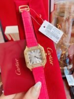 SANTOS LADY 35MM QUARTZ 35MM GOLD CASE DIAMOND BEZEL LEATHER - Image 12