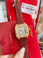SANTOS LADY 35MM QUARTZ 35MM GOLD CASE DIAMOND BEZEL LEATHER - Image 13