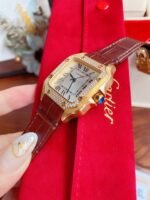 SANTOS LADY 35MM QUARTZ 35MM GOLD CASE DIAMOND BEZEL LEATHER - Image 7