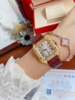 SANTOS LADY 35MM QUARTZ 35MM GOLD CASE DIAMOND BEZEL LEATHER - Image 8