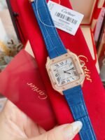 SANTOS LADY 35MM QUARTZ ROSE GOLD CASE DIAMOND BEZEL LEATHER - Image 9