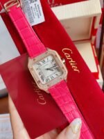 SANTOS LADY 35MM QUARTZ ROSE GOLD CASE DIAMOND BEZEL LEATHER - Image 10