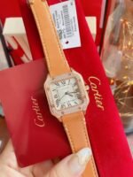SANTOS LADY 35MM QUARTZ ROSE GOLD CASE DIAMOND BEZEL LEATHER - Image 11