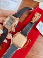 SANTOS LADY 35MM QUARTZ ROSE GOLD CASE DIAMOND BEZEL LEATHER - Image 12