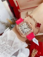 SANTOS LADY 35MM QUARTZ ROSE GOLD CASE DIAMOND BEZEL LEATHER - Image 13