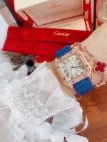 SANTOS LADY 35MM QUARTZ ROSE GOLD CASE DIAMOND BEZEL LEATHER - Image 7